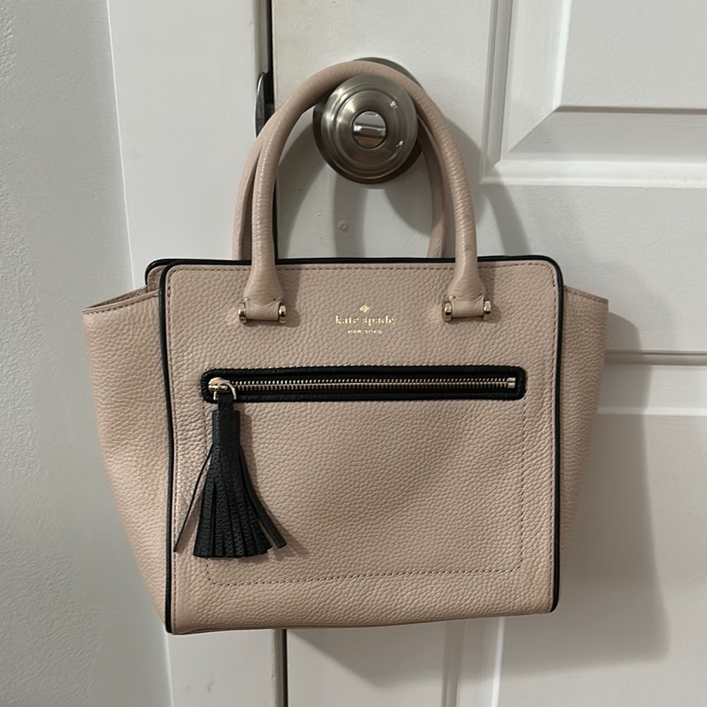 Kate Spade Cream and Black Satchel with Matching Card Wallet
